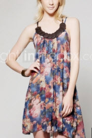 estilo boêmio colete vestido floral embelezado decote